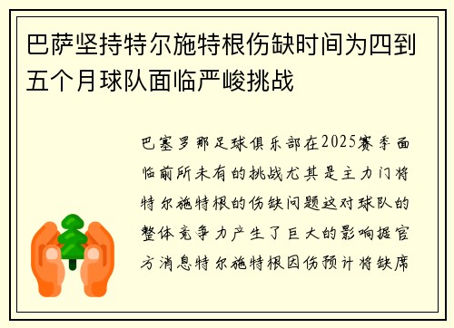 巴萨坚持特尔施特根伤缺时间为四到五个月球队面临严峻挑战
